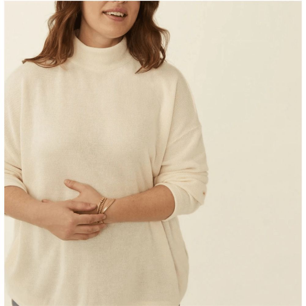 Madewell Button Back Mock Neck Off-White Long Sleeve Sweater Size Medium NWT $65 - Picture 2 of 8